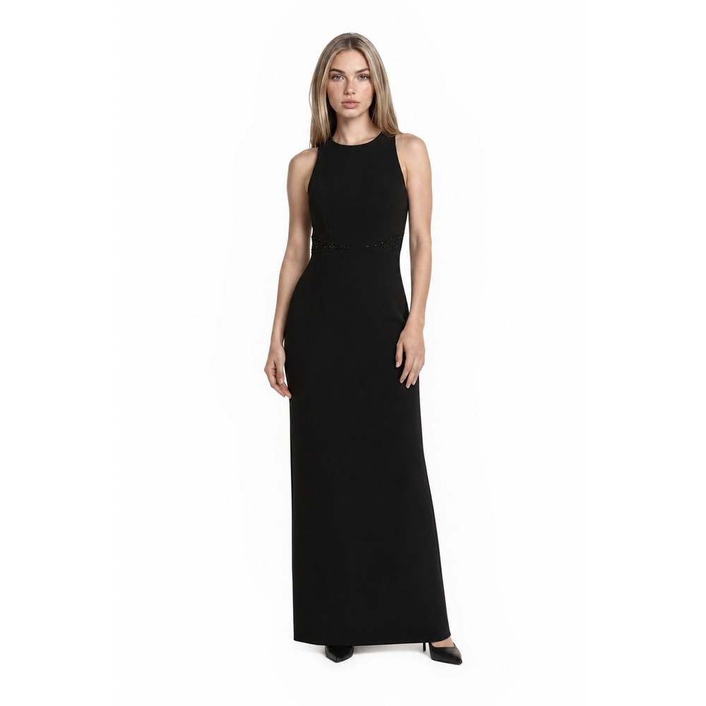 Liz Claiborne Night Maxi Dress Womens Size 8 Black Beaded Open Back Evening Gown